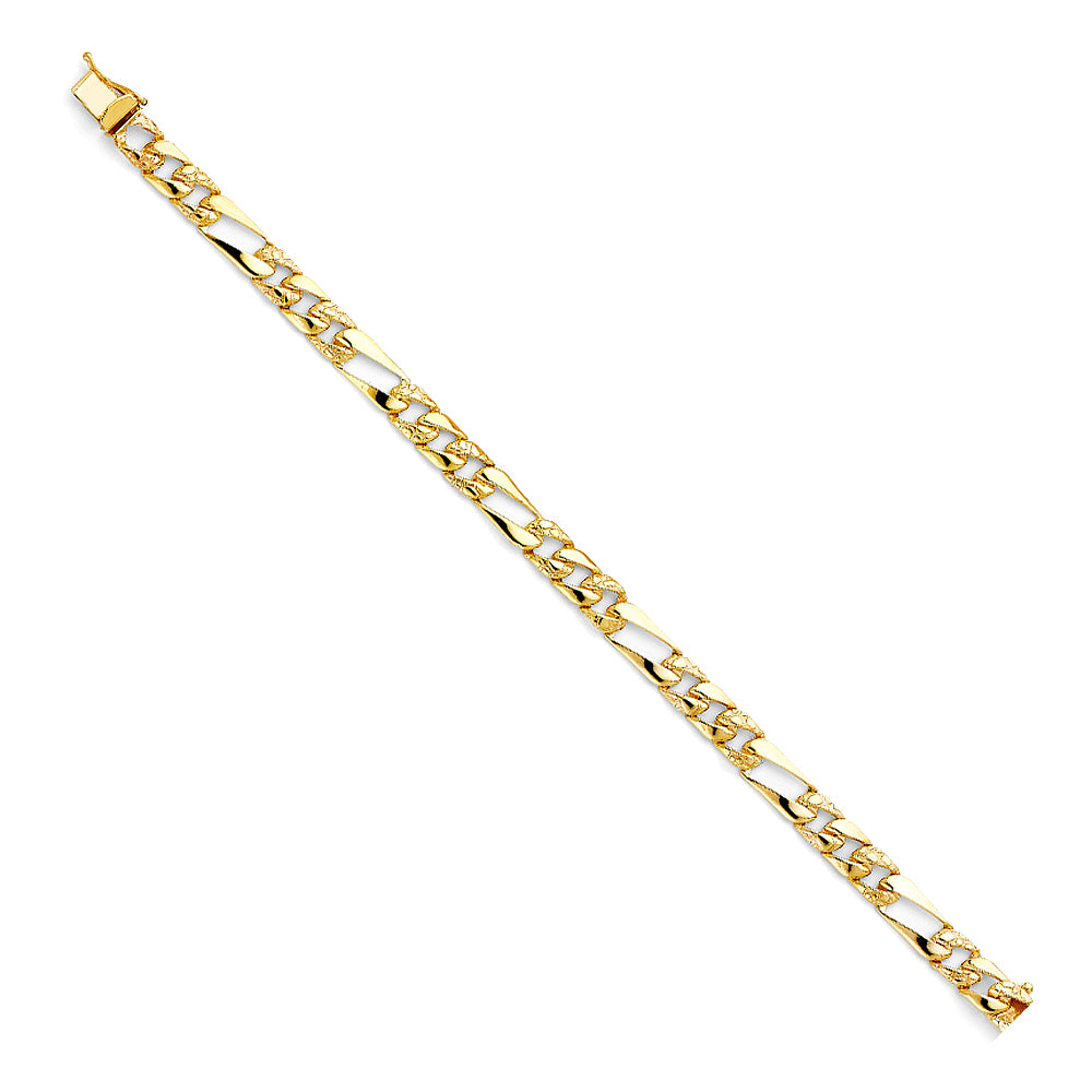 14K Yellow Gold Light-Weight Figaro Link Men’s Bracelet 6mm Wide