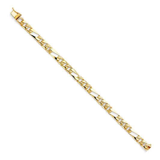 14K Yellow Gold Light-Weight Figaro Link Men’s Bracelet 6mm Wide