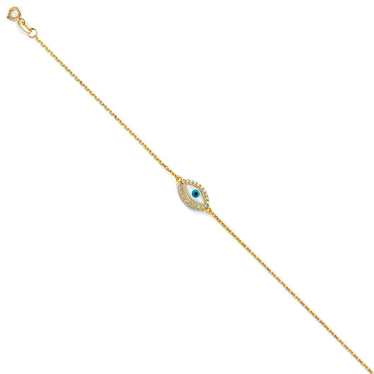 14K Yellow Gold CZ Evil Eye Bracelet 7