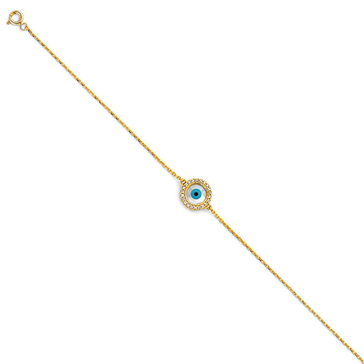 14K Yellow Gold CZ Evil Eye Bracelet 7