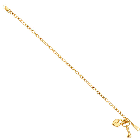 14K Yellow Gold Key & Lock Charm Women's Bracelet Size 7.5"