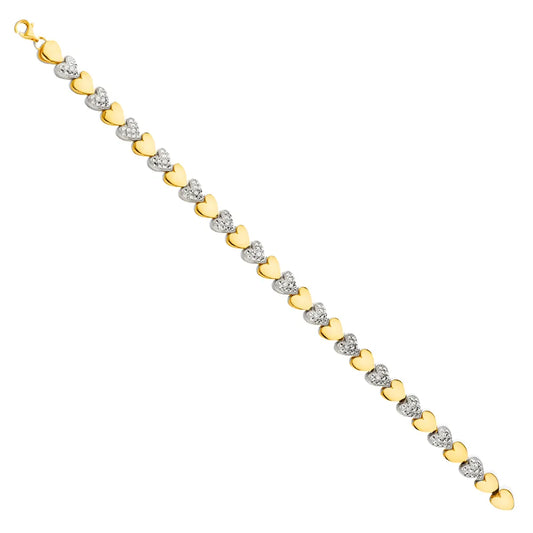 14K Two-Tone Gold Diamond Cut Heart Design Women's Bracelet size 7.5"