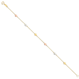 14K Tri-Color Gold Heart Design Chain Bracelet – size 7.25