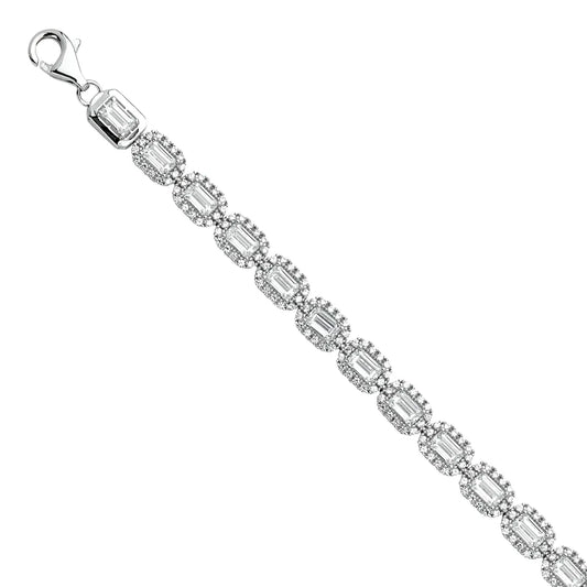 14K White Gold Emerald Cut Halo CZ Women's Bracelet size 7.5"