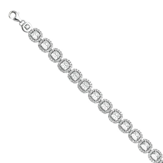 14K White Gold Cushion Cut Halo CZ Women's Bracelet size 7.5"
