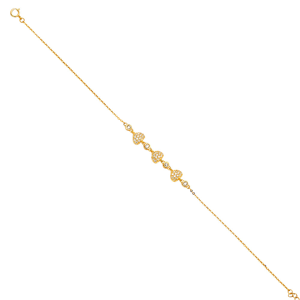 14K Yellow Gold CZ Heart Cluster Bracelet