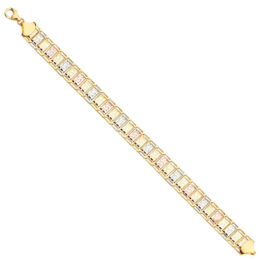 14K Tri-Color Gold Greek Key Link Women's Bracelet Size 7.5"