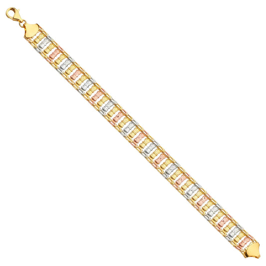 14K Tri-Color Gold Fancy Link Women's Bracelet Size 7.5"