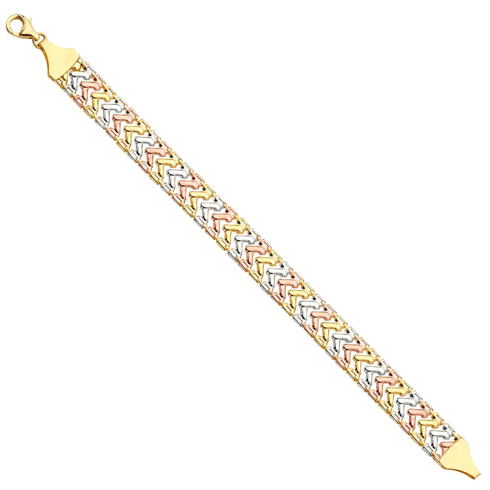 14K Tri-Color Gold Fancy Link Women's Bracelet Size 7.5"