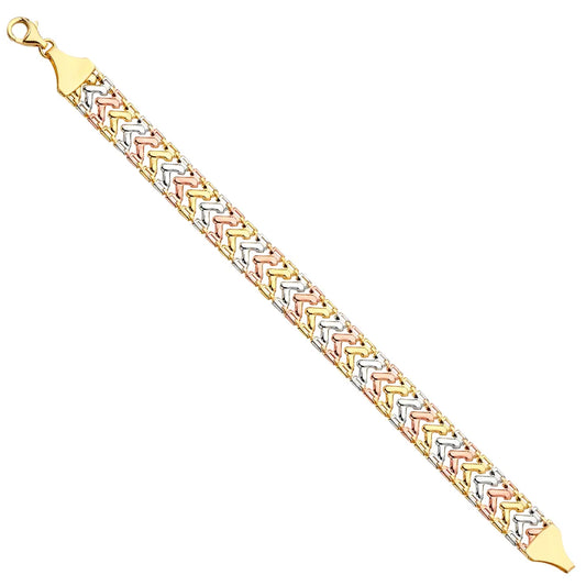 14K Tri-Color Gold Fancy Link Women's Bracelet Size 7.5"