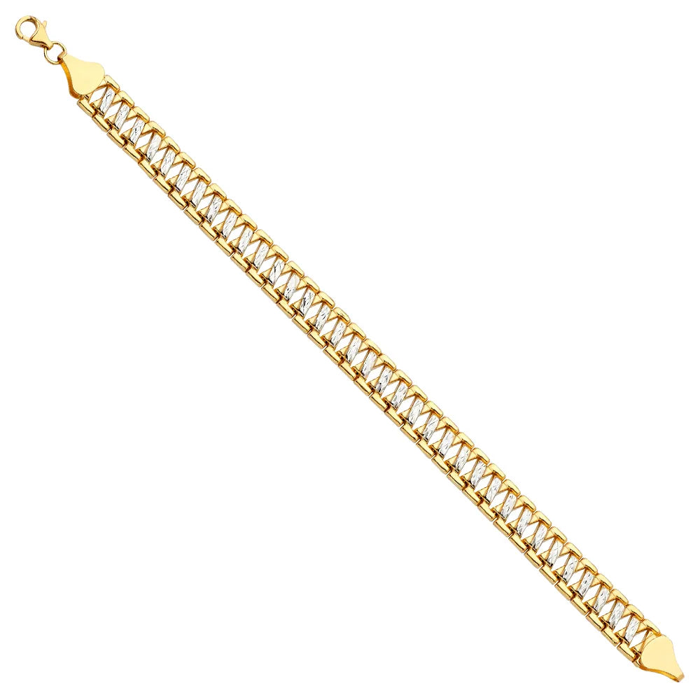 14K Two-Tone Gold Fancy Link Women's Bracelet Size 7.5"