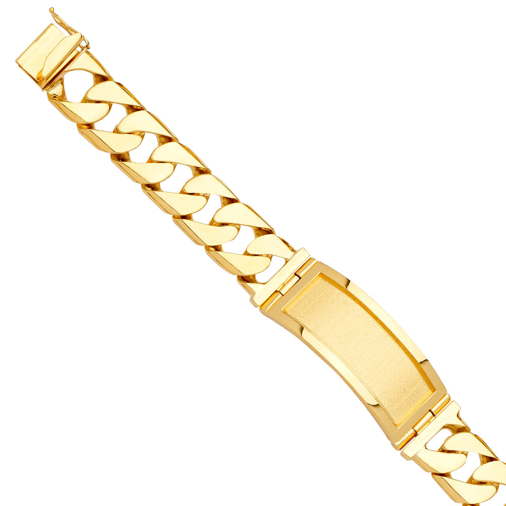 14K Yellow Gold Cuban Link ID Plate Men’s Bracelet 17.5mm Wide
