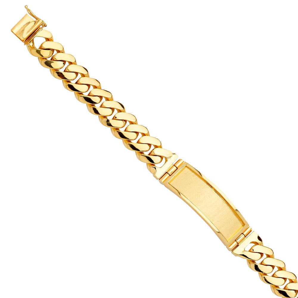 14K Yellow Gold Cuban Link ID Plate Men’s Bracelet 13mm Wide