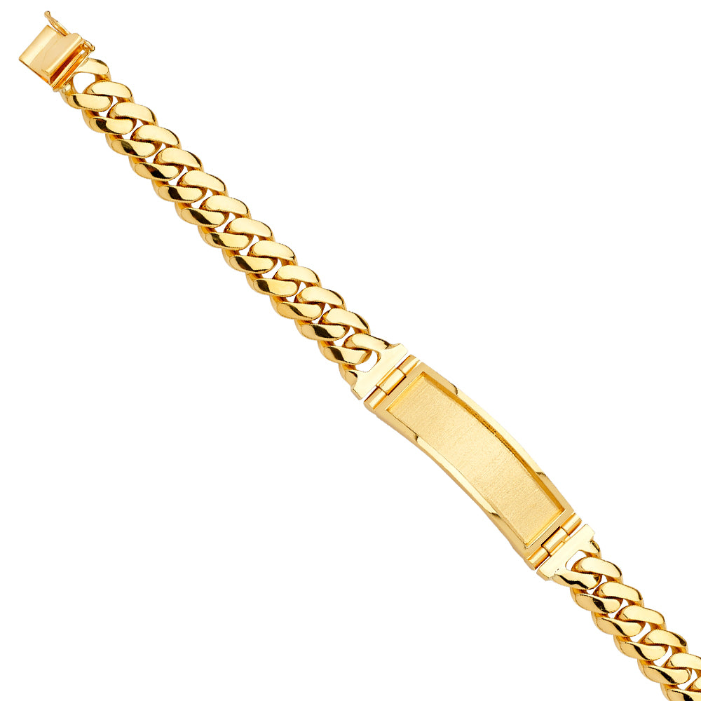 14K Yellow Gold Cuban Link ID Plate Men’s Bracelet 11mm Wide