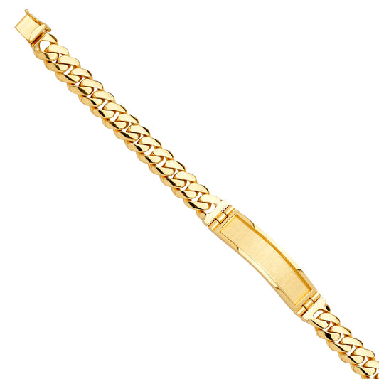 14K Yellow Gold Cuban Link ID Plate Men’s Bracelet 10.5mm Wide