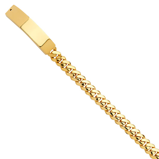 14K Yellow Gold Cuban Link ID Plate Men’s Bracelet 10.5mm Wide