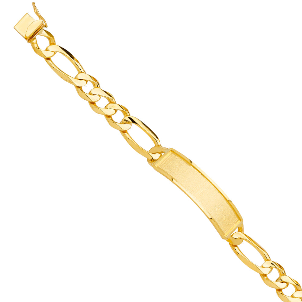 14K Yellow Gold Figaro Link Famed-ID Plate Men’s Bracelet-9mm Wide