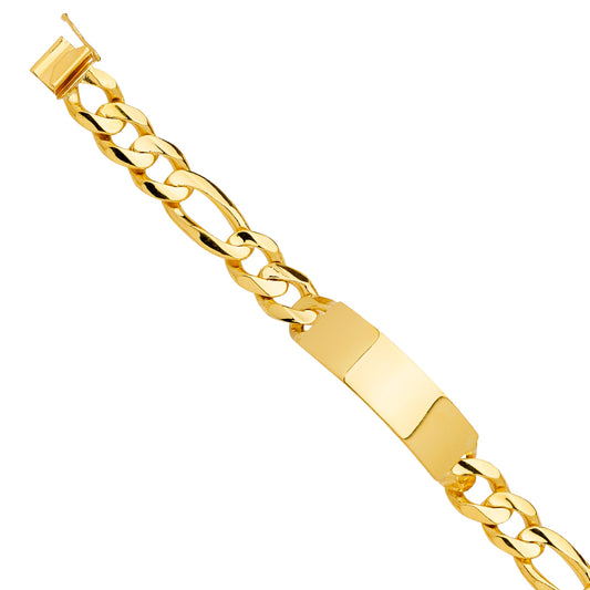Men’s 14K Yellow Gold Figaro Link ID Plate Bracelet-13mm Wide