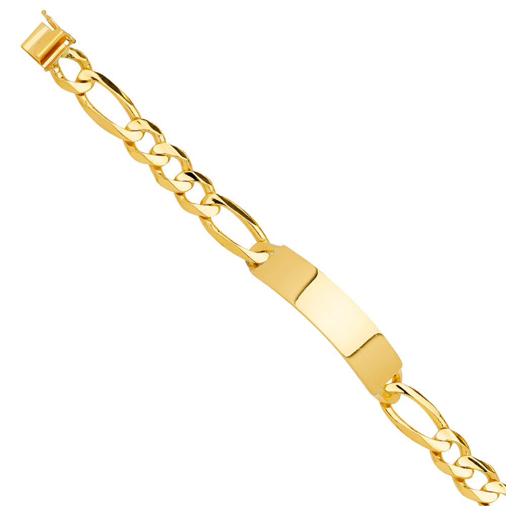 Men’s 14K Yellow Gold Figaro Link ID Plate Bracelet-11mm Wide