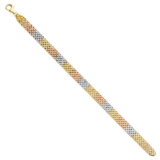 14K Tri-Color Gold Diamond Cut Fancy Link Women's Bracelet size 7.5"
