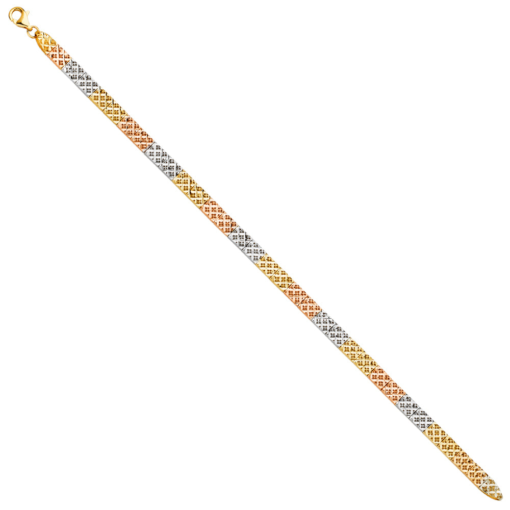 14K Tri-Color Gold Diamond Cut Fancy Link Women's Bracelet size 7.25"