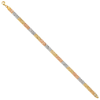 14K Tri-Color Gold Diamond Cut Fancy Link Women's Bracelet size 7.25