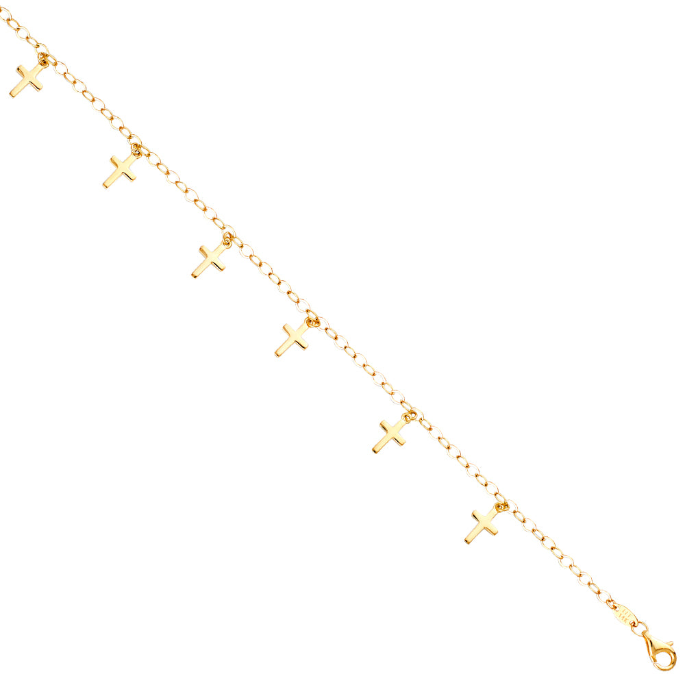 14K Yellow Gold Woman’s Cross Charm Bracelet