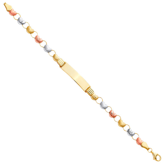 14K Tri-Color Gold Children’s Heart Link ID Bracelet