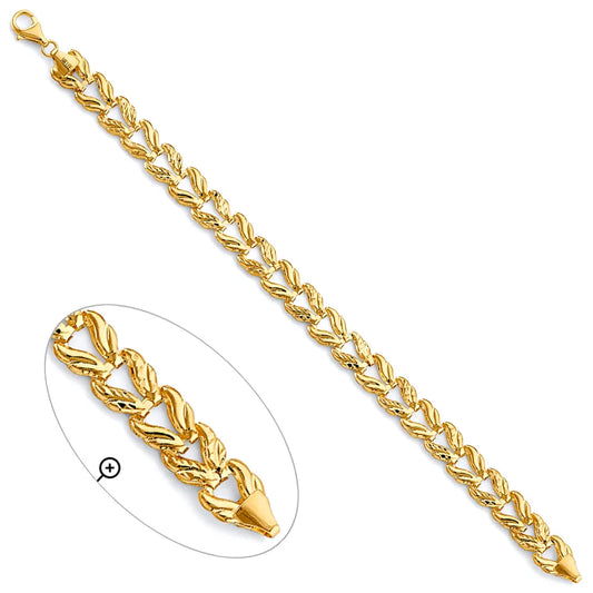 14K Yellow Gold Leaf Design Women's Curb Link Bracelet size 7.5"