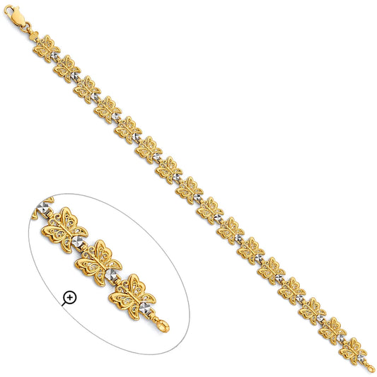 14K Yellow Gold Butterfly Filigree Design Women's Bracelet size 7.5"