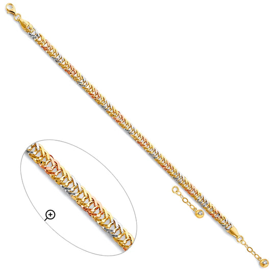 14K Tri-Color Gold Fancy Link Women's Bracelet 7"+1" Extender