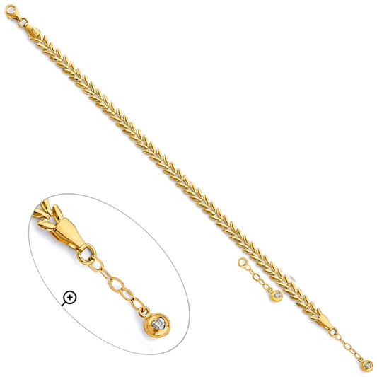 14K Yellow Gold Leaf Design Women's Bracelet size 7"+1" Extender