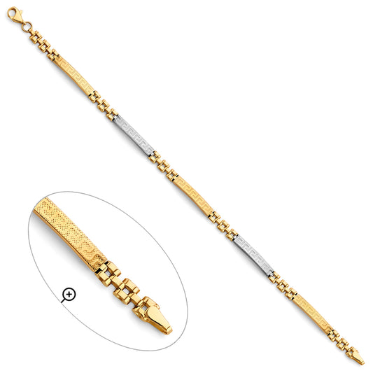 14K Two-Tone Gold Greek Key Design Fancy Link Women's Bracelet size 7.5"
