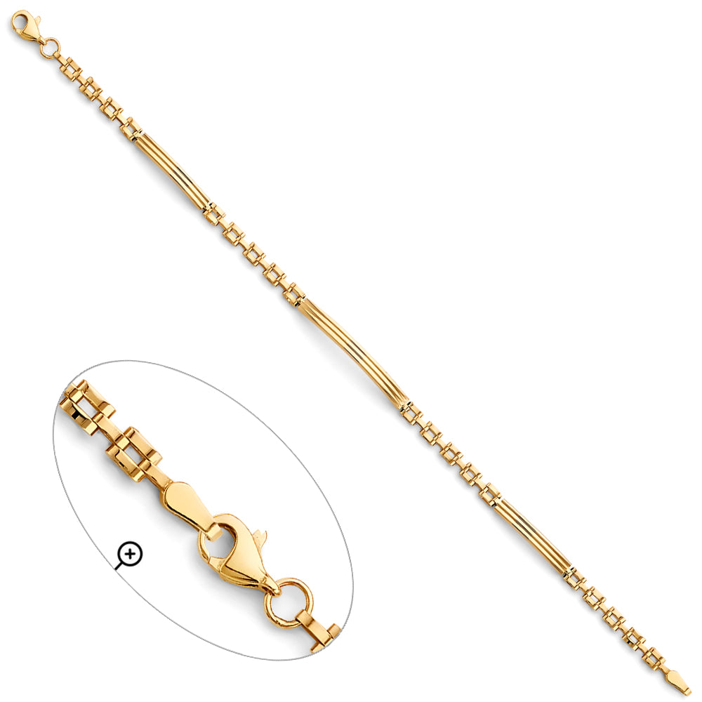 14K Yellow Gold Bar Design Fancy Link Women's Bracelet size 7.25"