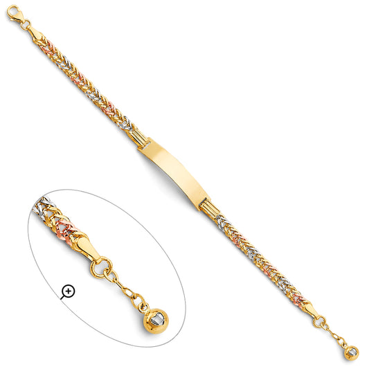14K Tri-Color Gold Children’s Fancy Chevron Link ID Bracelet