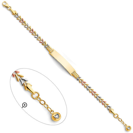 14K Tri-Color Gold Children’s Fancy Chevron Link ID Bracelet