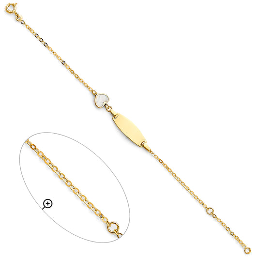 14K Yellow Gold Children’s ID Bracelet with White Enamel Heart