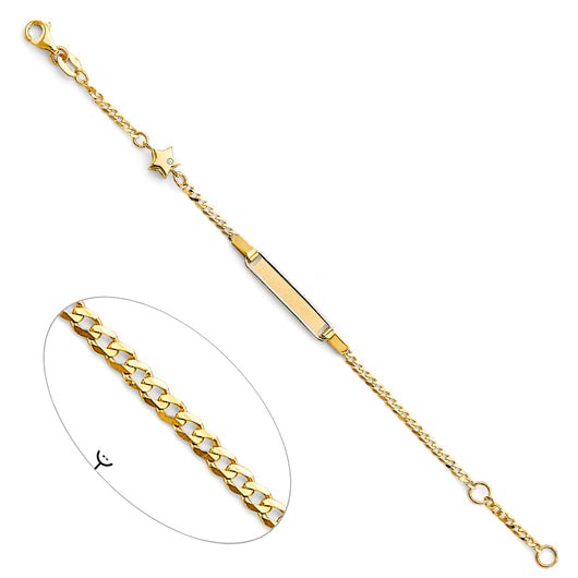 14K Two-Tone Gold Children’s ID Bracelet with Curb Link Chain and Star Charm Accented with Cubic Zirconia