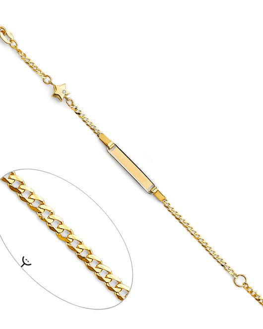 14K Two-Tone Gold Children’s ID Bracelet with Curb Link Chain and Star Charm Accented with Cubic Zirconia