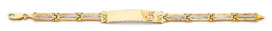 14K Tri-Color Gold Quinceañera Bracelet with Polished ID Plate and Number “15” Accent