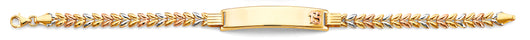 14K Tri-Color Gold Quinceañera Bracelet with Polished ID Plate and Number “15” Accent