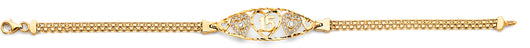 14K Yellow Gold Quinceañera Bracelet with Heart Motifs and CZ Accents Featuring Number “15”
