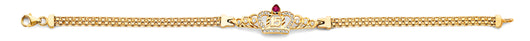 14K Yellow Gold Quinceañera Bracelet with Crown Design, CZ Accents, and Synthetic Ruby