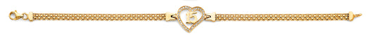 14K Yellow Gold Quinceañera Bracelet with Heart Design and CZ Accents