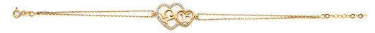 14K Yellow Gold Quinceañera Bracelet with Double Heart Design and CZ Accents