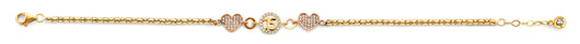 14K Tri-Color Gold Quinceañera Bracelet with CZ Hearts and “15” Centerpiece