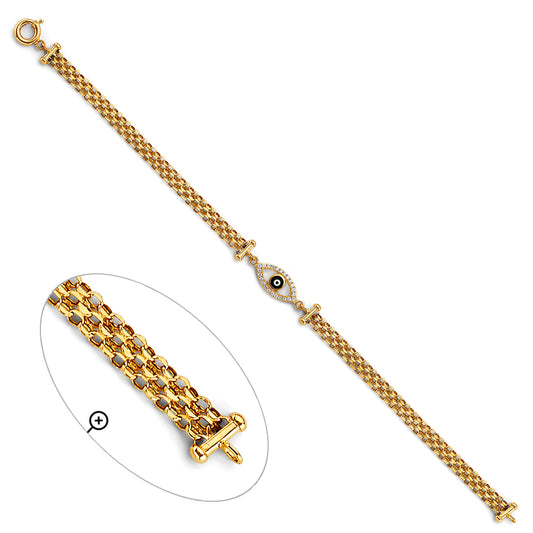 14K Yellow Gold Evil Eye Design Bracelet with Cubic Zirconia