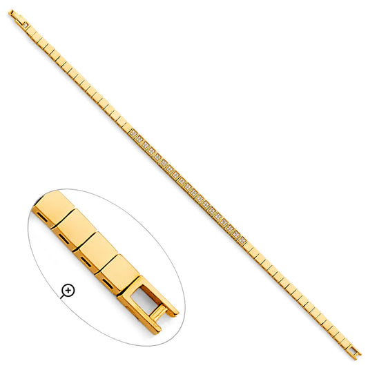 14K Yellow Gold CZ Box Link Women's Bracelet size 7.5"