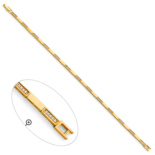 14K Yellow Gold CZ Box Link Women's Bracelet size 7.25"