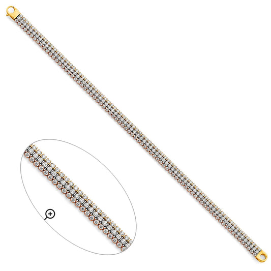 14K Yellow Gold 3-Line CZ Tennis Women's Bracelet size 7.25"